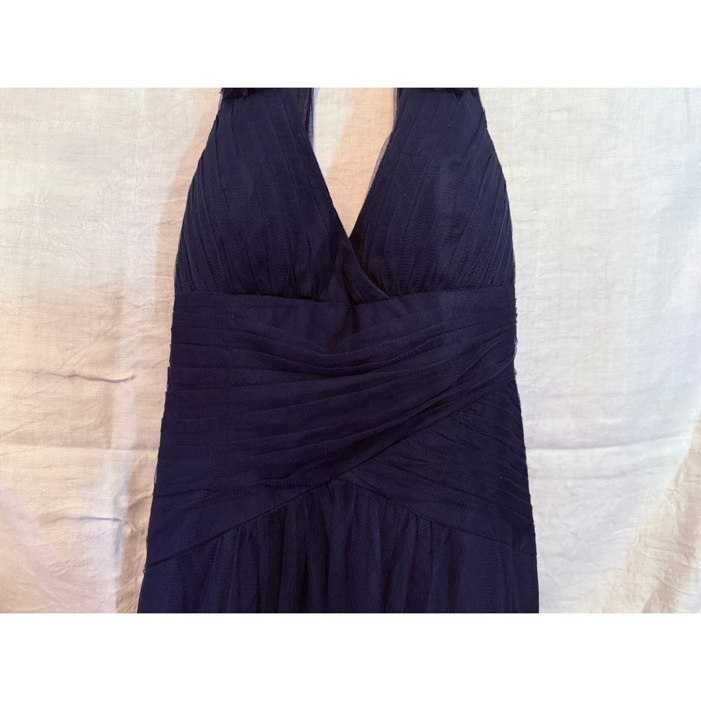 Alfred Angelo Navy Blue Mesh Halter Gown Floral Applique Formal Dress - Picture 4 of 10